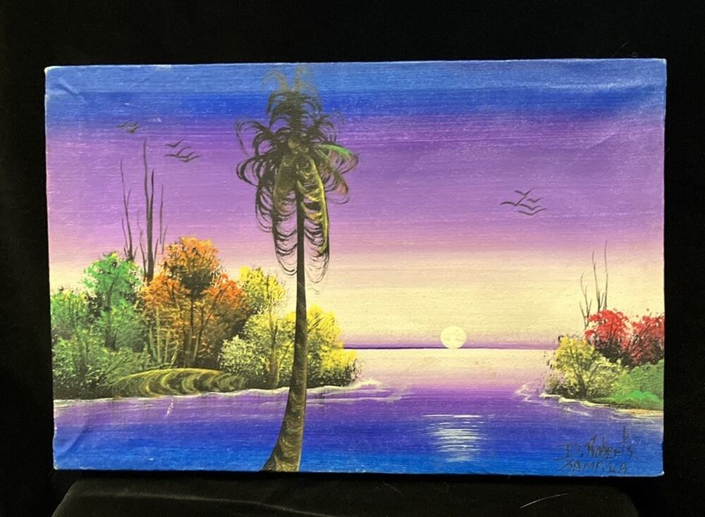 D Roberts Jamaica Coastal Sun Island Highwaymen Style Painting Signed 10 - 7